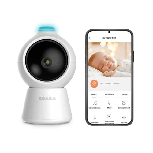 Béaba Zen Smart AI Babyfoon met extra 360° camera, Full QHD 4MP, kunstmatige intelligentie, flip-detectie, nachtzicht, mobiele app, walkietalkie, VOX en nachtlampje
