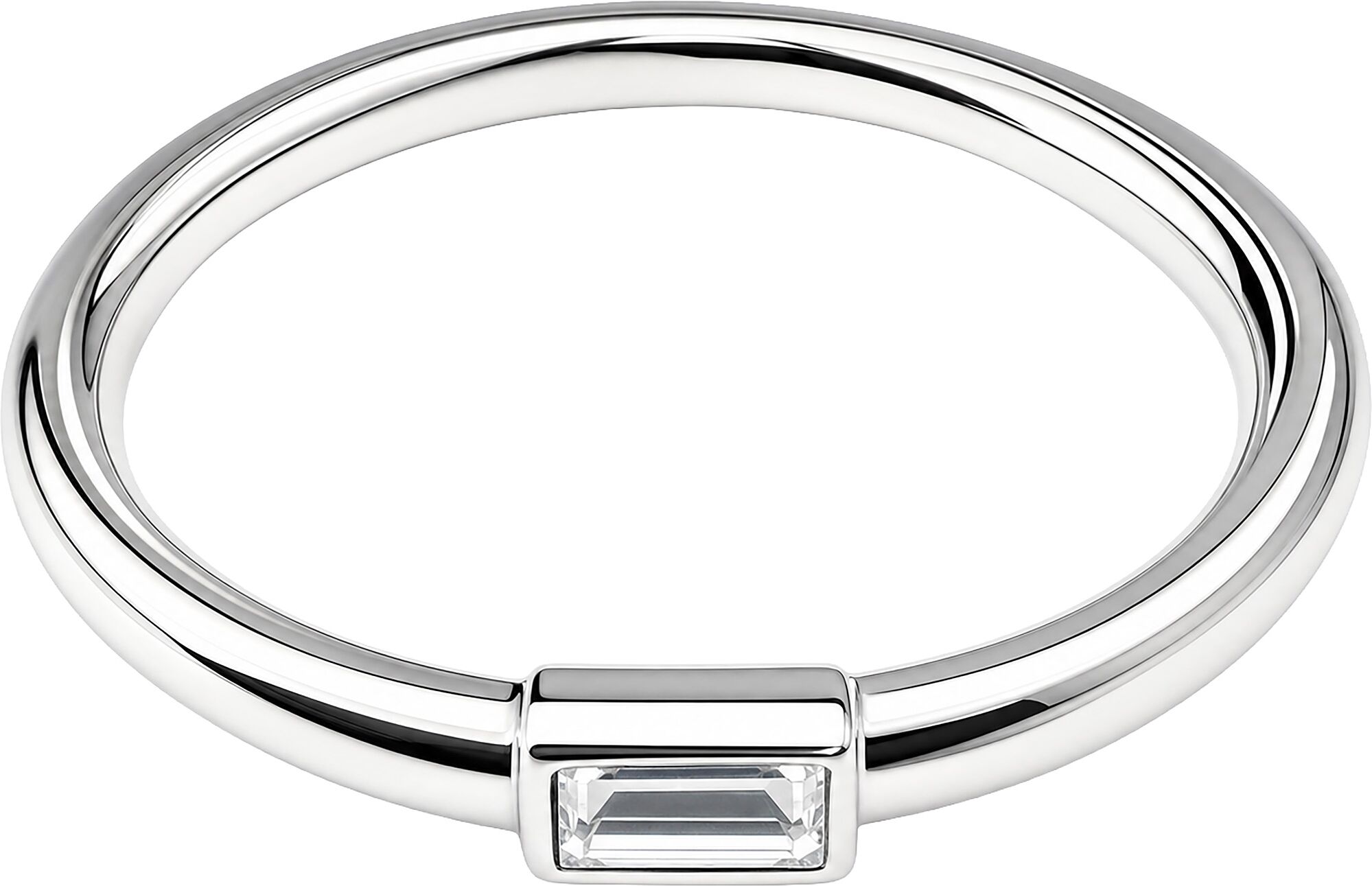 Fingerring JACQUES LEMANS "Baguetteschliff" Gr. 54, silber (edelstahlfarben, kristallweiß), Fingerringe, Damen, 54, Edelstahl, 1,9mm, Fingerring, mit Zirkonia (synth.)