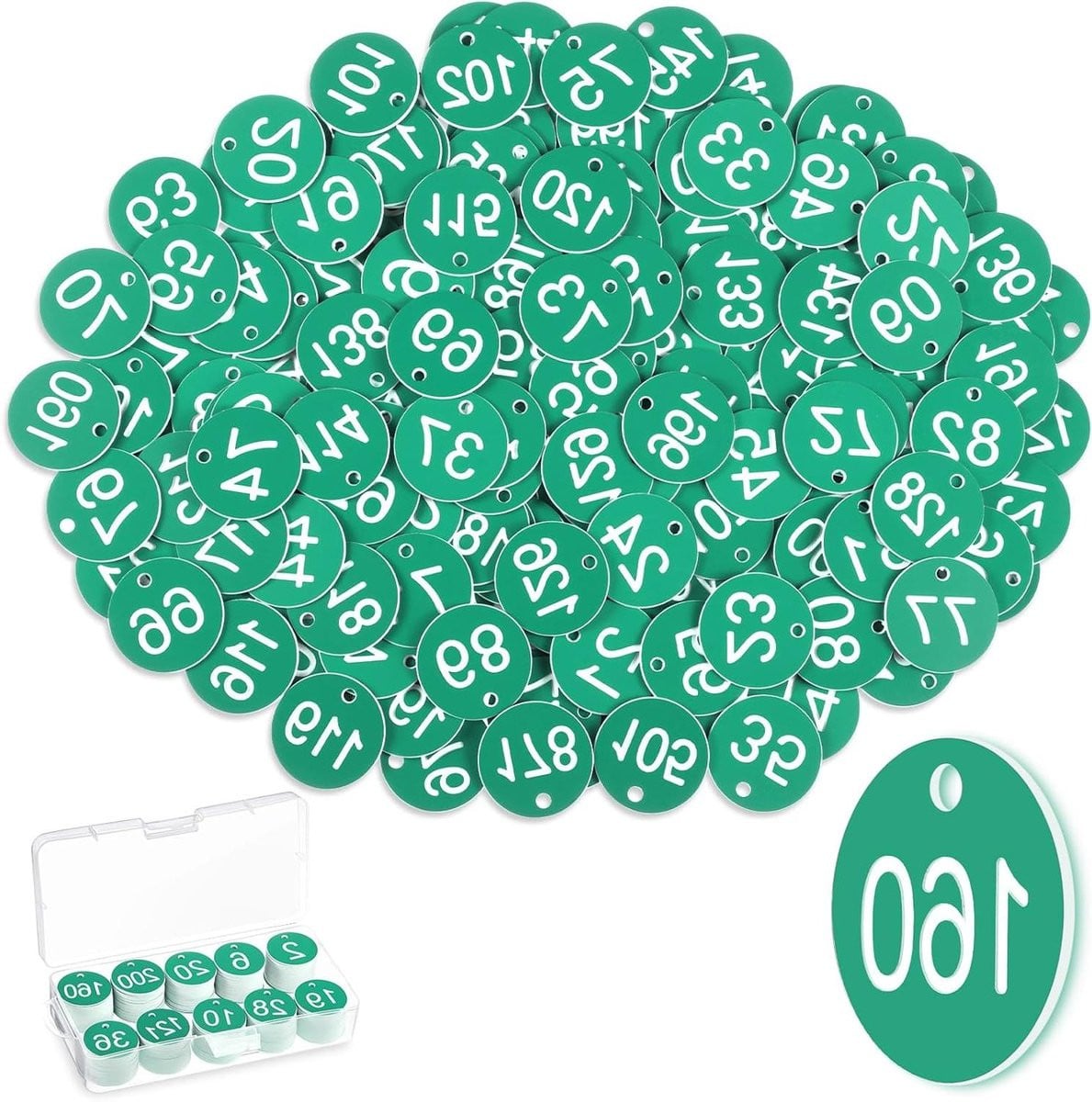 200 stuks Tafelnummers Plastic - Genummerde Groene ID-tags met Ophangoat voor Objectidentificatie