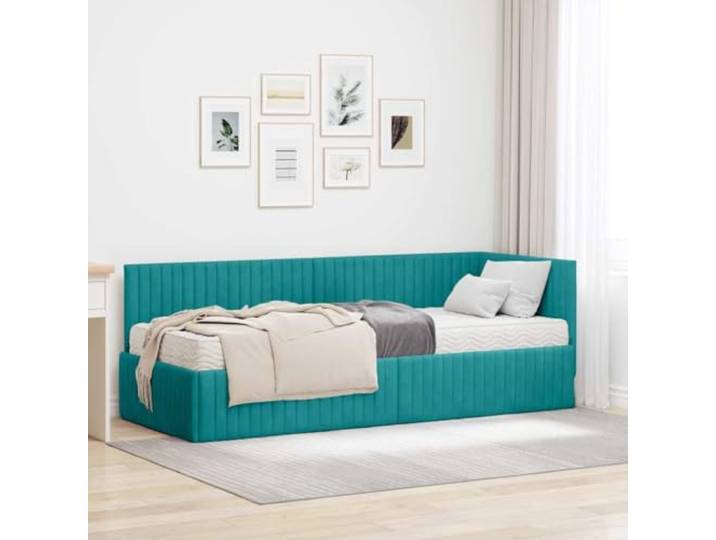 LPERTGFHU Eckbettgestell, Samt Polsterbett mit Matratze, 80 x 200 cm Wandmontiertes Kopfteil, Mittelharte Schlafunterlage, Platzsparendes Design