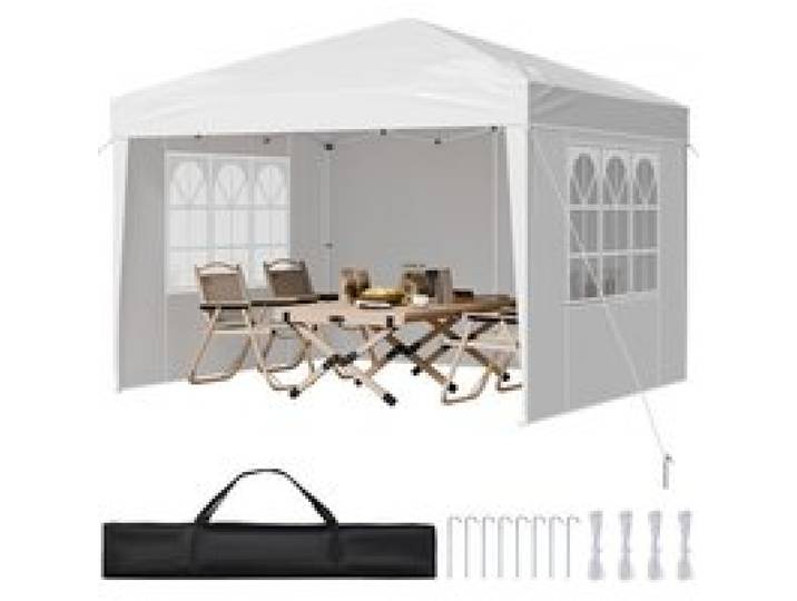 VEVOR Faltpavillon, 2,95x2,95x2,63m, Pavillonzelt, tragbares, Gartenzelt mit Seitenwänden & belüfteten Fenstern, 3 Höheneinstellungen, Festzelt, Sonnenschutz für Veranstaltungen im Außenbereich, weiß