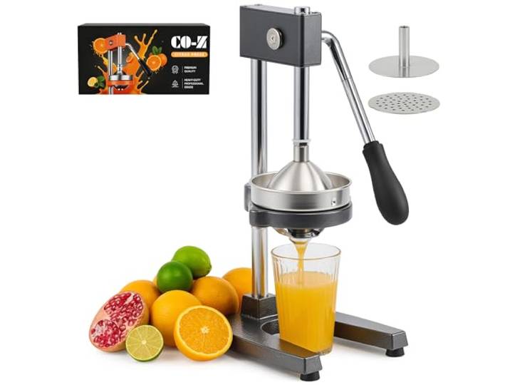 CO-Z Manuelle Zitruspresse, robust mit konischer & flacher Druckplatte, professionelle Zitronenpresse für Orangen, Pomelos, Limetten, Zitronen, spülmaschinengeeignet