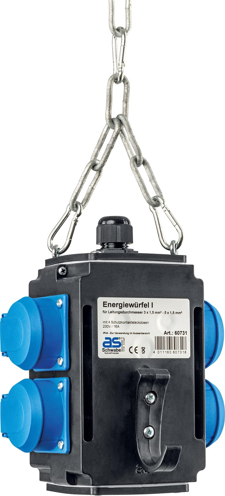 Schwabe MIXO energieblok wandmontage verdeeldoos met 4 Schuko-stopcontacten 230V 16A IP44