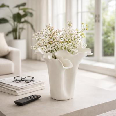 Sagebrook Home Decorative Vase - White Ceramic Handmade Ruffled Edge, 11 in
