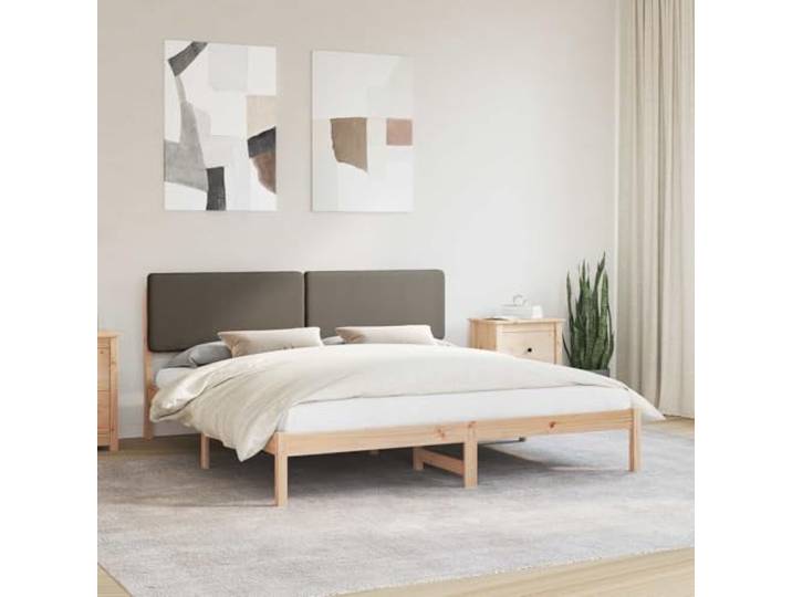 Kiefernholz gepolstertes Kopfteil modern minimalistisch Bettgestell Taupe Bettgestell mit gepolstertem Kopfteil Taupe 180x200 cm Massivholz Kiefer Stabil Ohne Boxspring Modern