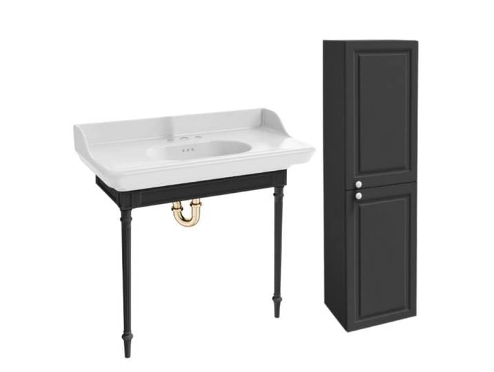 Console JACOB DELAFON Cléo 1889 avec plan vasque 3 trous + colonne droite + siphon or