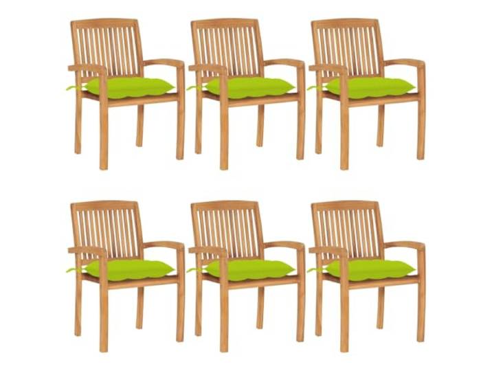 KUTYWEXFM Stapelbare Gartenstühle 6er Set Teakholz mit Kissen Platzsparende Sitzgruppe für Terrasse und Esszimmer mit hellgrünen Kissen, feinem Holzschliff und robuster Konstruktion.