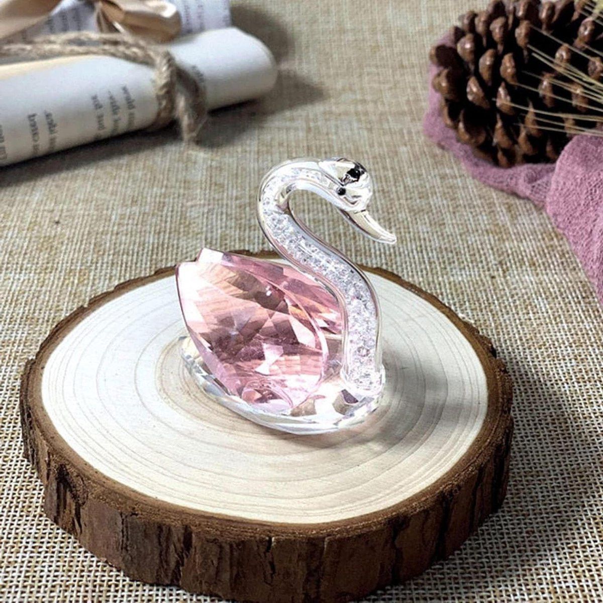 Kristallen Zwaan Beeldje Roze - Glasdecoratie voor op Tafel