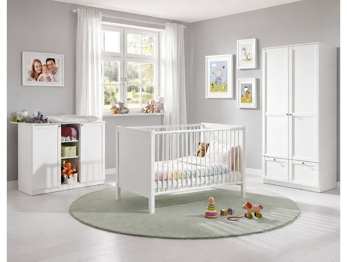 Babyzimmer-Set Kinderzimmer Babybett Wickelkommode Kleiderschrank+Schubl.90 Weiß / 22802