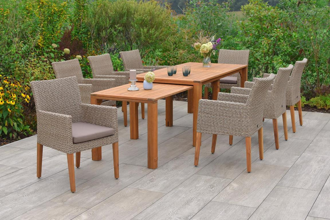 MERXXHANDELS Ranzano Set 9tlg 8 Sessel Tisch 185/370x90/73cm 16928832