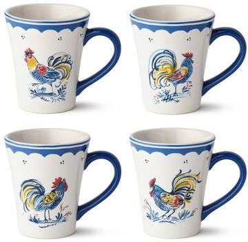 Certified International French Rooster 16 oz. Mugs, Set of 4 Assorted Designs