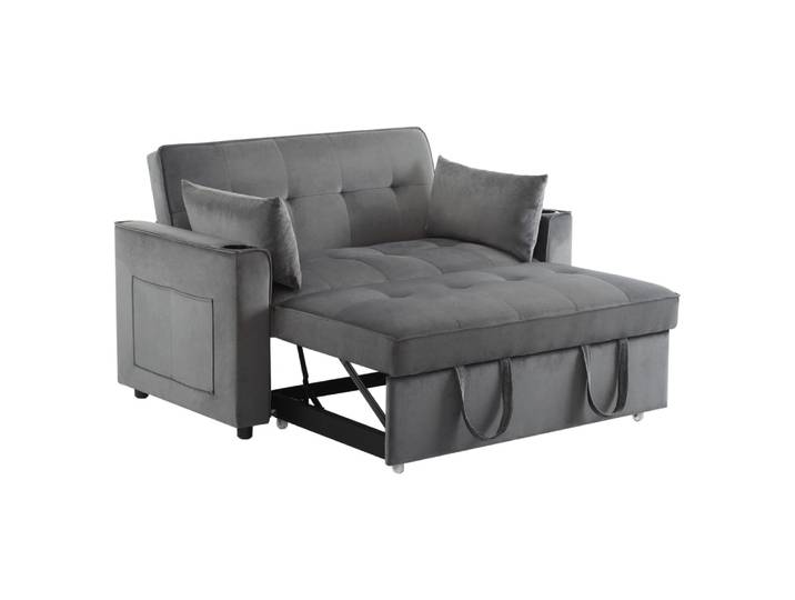 Canapé-lit multifonction en velours polyester gris