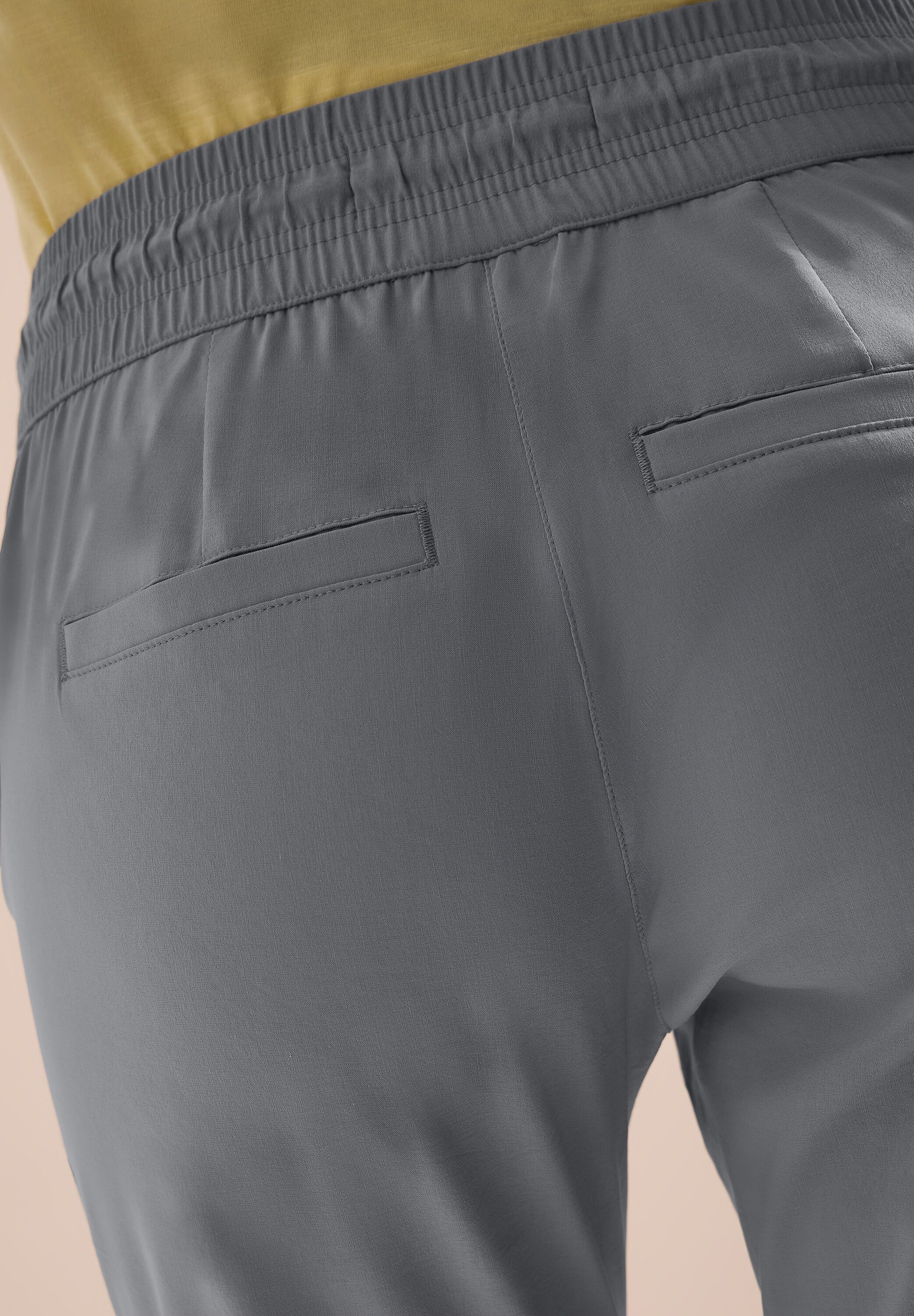 Jerseyhose CECIL "Style Tracey", Damen, Gr. L (42), Länge 26, grau (obelisk grau (länge 26)), Web, Obermaterial: 66% Baumwolle, 30% Polyester, 4% Elasthan, unifarben, regular fit knöchelfrei, Hosen Jerseyhose, mit elastischem Bund