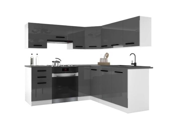 Belini ITALIA 6 Eckküche Küchenblock 360cm Grau Hochglanz Küchenset als Eckküche, weiße Korpusse, DECOR ECONATURA Material, kratzfest, ohne Elektrogeräte, mit Arbeitsplatte
