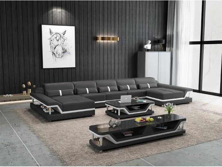 Xlmoebel Wohnlandschaft Eckcouch aus Leder mit eleganten Details für stilvolles Wohnen, Ecksofa, Hergestellt in Europa