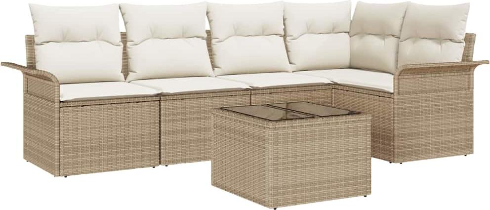 Modulares Garten-Sofa-Set, 6-teilig, mit Stauraum, Poly-Rattan & pulverbeschichtetem Stahl, UV-beständig, Beige