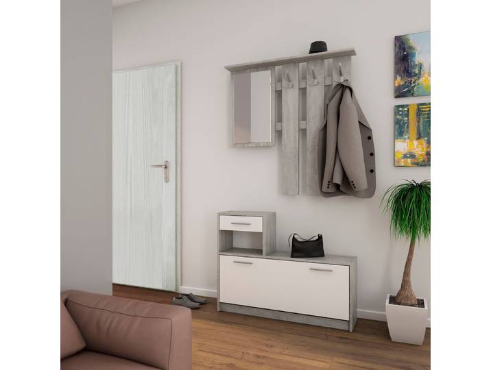 Garderoben-Set BYLIVING Tamina , weiss (beton, weiß), Kastenmöbel-Sets, Garderoben-Set