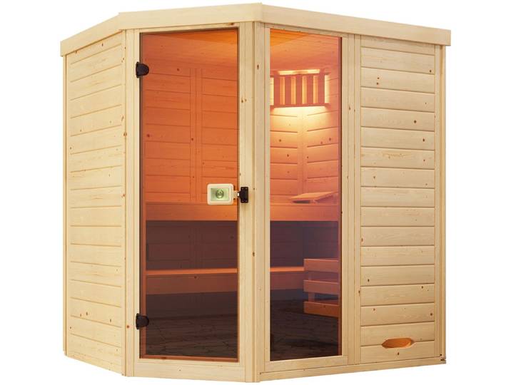 Sauna WEKA Massivholz-Elementsauna LAUK , beige (natur), Saunaofen, integrierte Steuerung, 5,4 kW, Saunen, Sauna, Blockbohlen, vorgefertigte Elemente