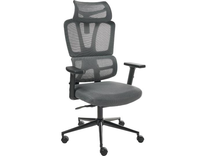 BELIANI Bürostuhl Grau Netzgewebe Polyester Drehsitz Verstellbare Kopfstütze Armlehnen hoch/runter