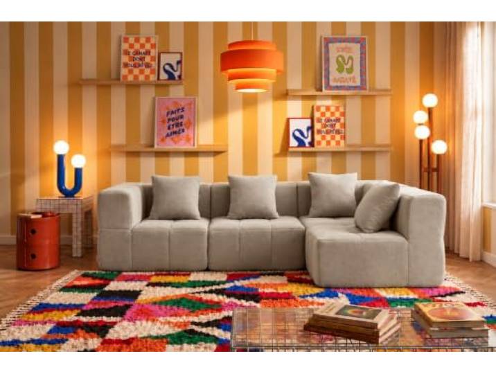 MILYsofa Modulares Ecksofa, 4-Sitzer, Bouclé-Bezug Steinbeige, 4-teilig, Abnehmbare Kissenbezüge (Steinbeige, 4-Sitzer)