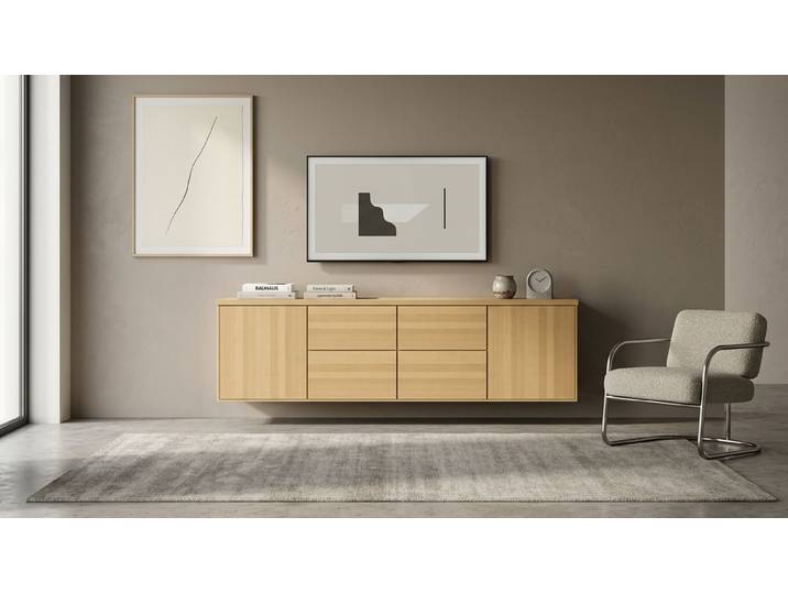 Sideboard aus Massivholz mit Wandhalterung Buche Natur geölt