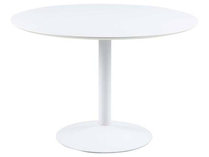 Table de salle à manger ronde Ibis composée de MDF blanc et d'un cadre en métal blanc. Table pour 4 personnes.