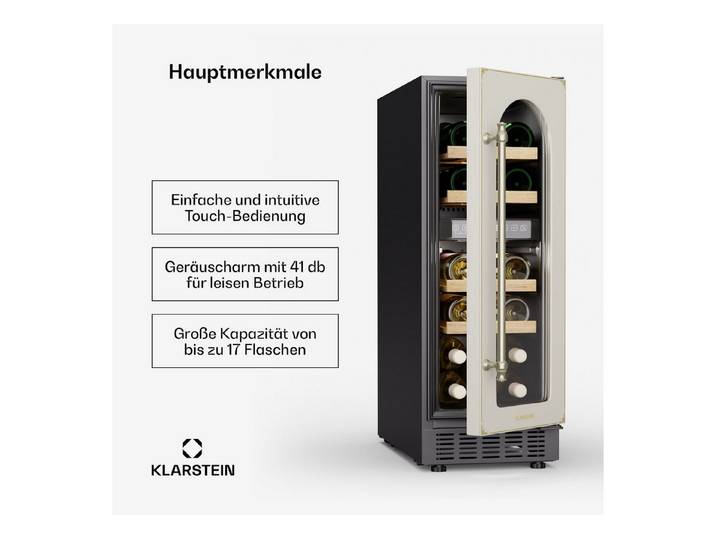 Klarstein Weinkühlschrank Vinovilla Victoria 17 Duo, für 17 Standardflaschen á 0,75l,Wein Flaschenkühlschrank Weintemperierschrank Weinschrank Kühlschrank