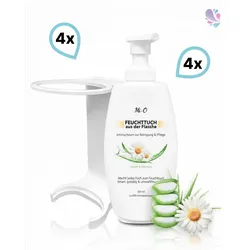 SET: Feuchttuch aus der Flasche 4x300 ml + 4x Wandhalterung, Intim Reinigungs- & Pflegeschaum