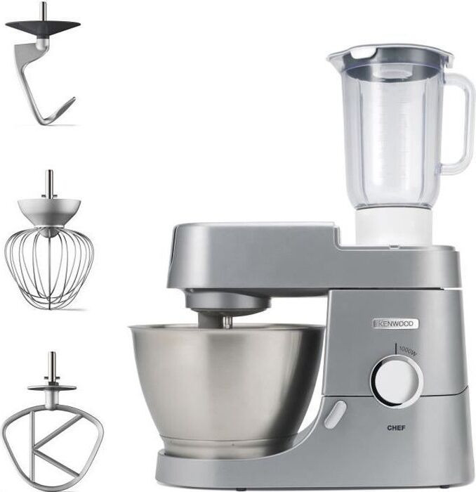 Kenwood Chef KVC3110S keukenmachine met 1000 W, bakset, blender en roestvrijstalen kom, zilverkleurig
