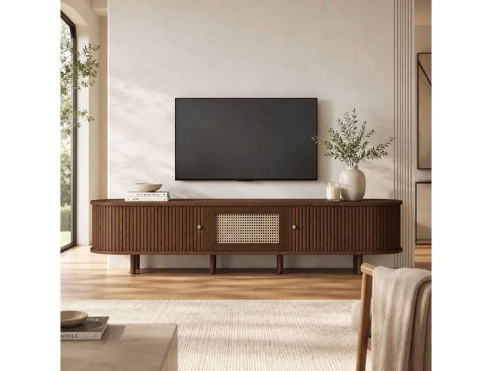 Meuble TV - LEMONMAX - pour téléviseur jusqu'à 80 pouces - 2 portes et 1 tiroir - MDF - 180x40x40cm - noyer
