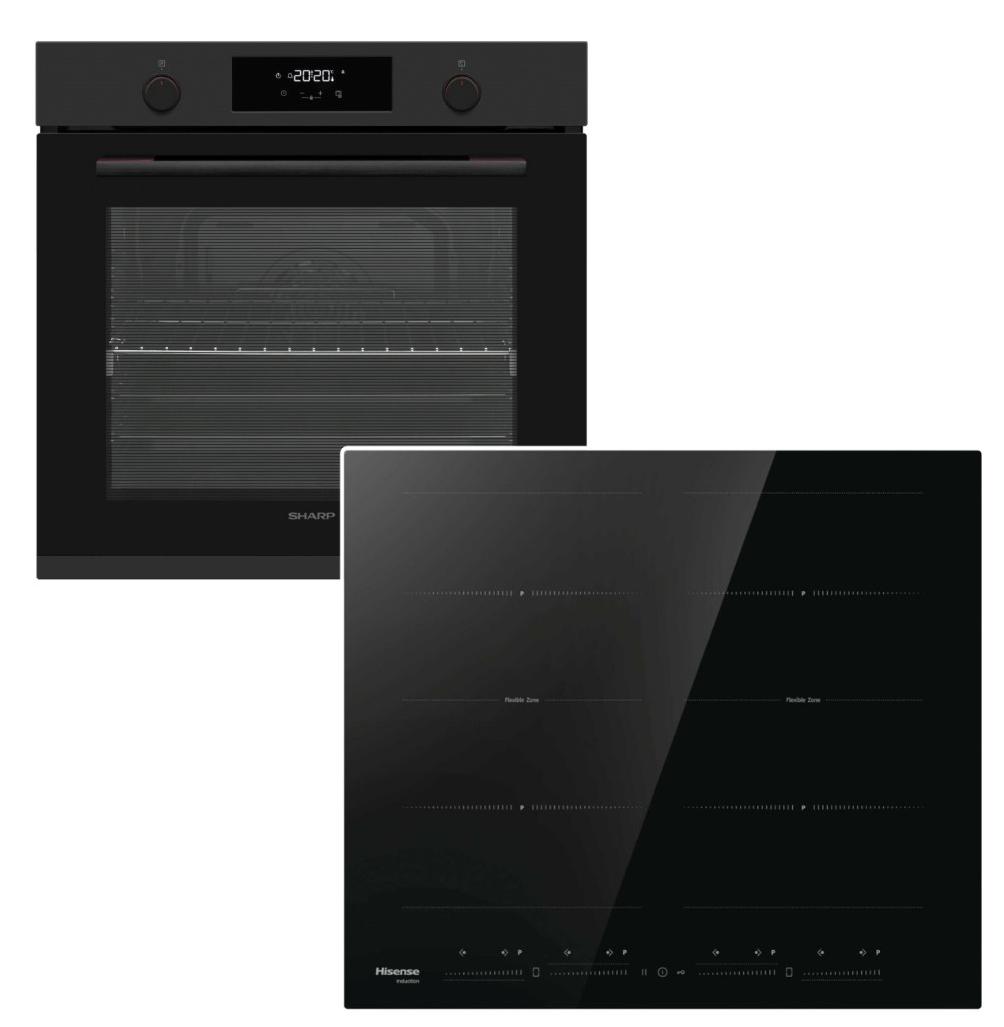Herdset Sharp Backofen Teleskopauszug SoftClosing matt+ Hisense Induktionskochfeld FlexZone Booster TouchSlider