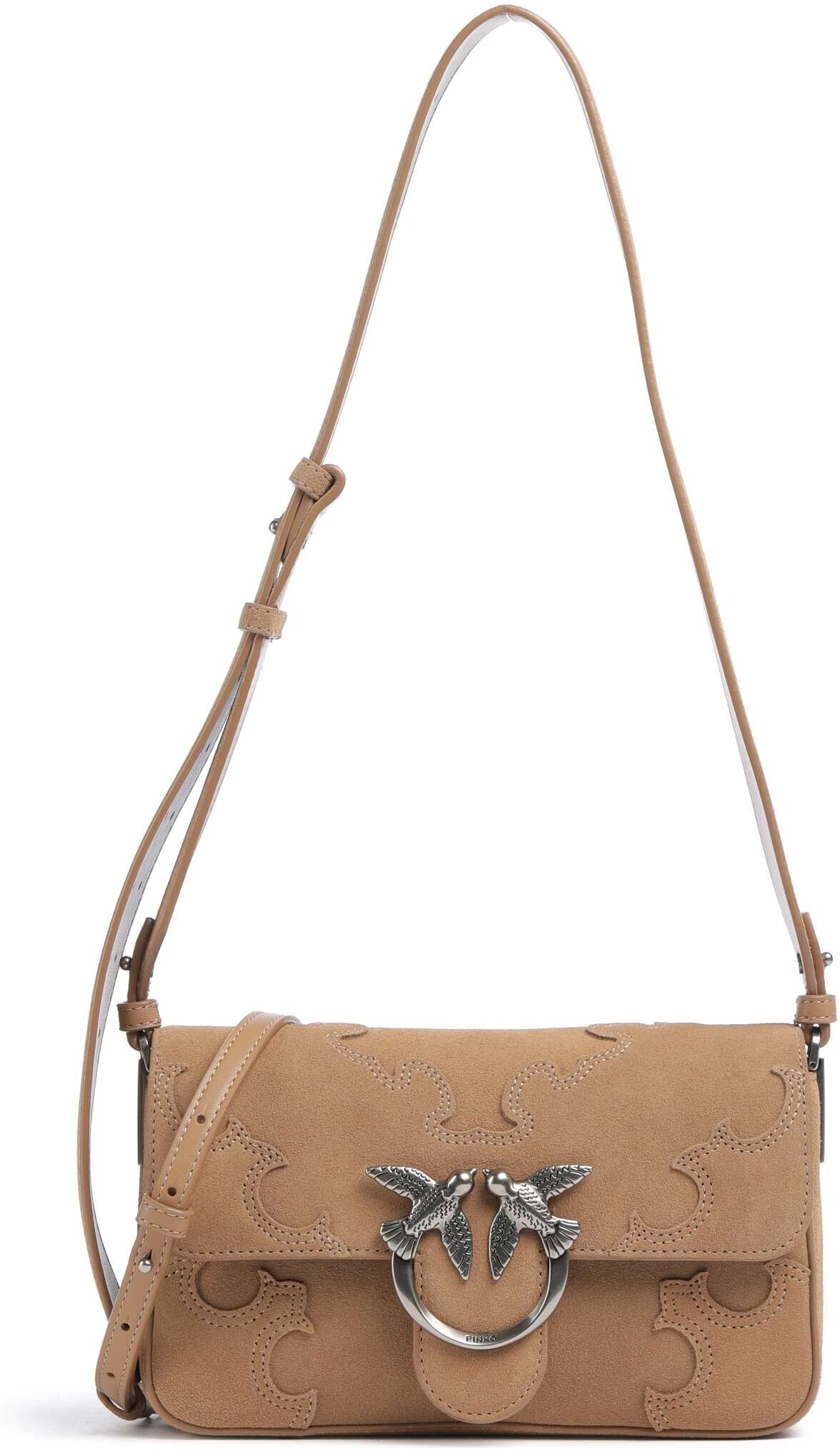 Pinko Love One Mini Slouchy Umhängetasche aus Leder, braun