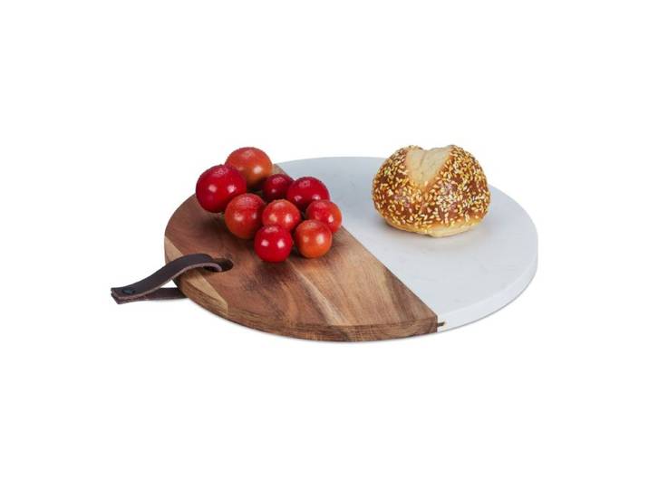 Relaxdays Rundes Schneidebrett aus Holz & Marmor