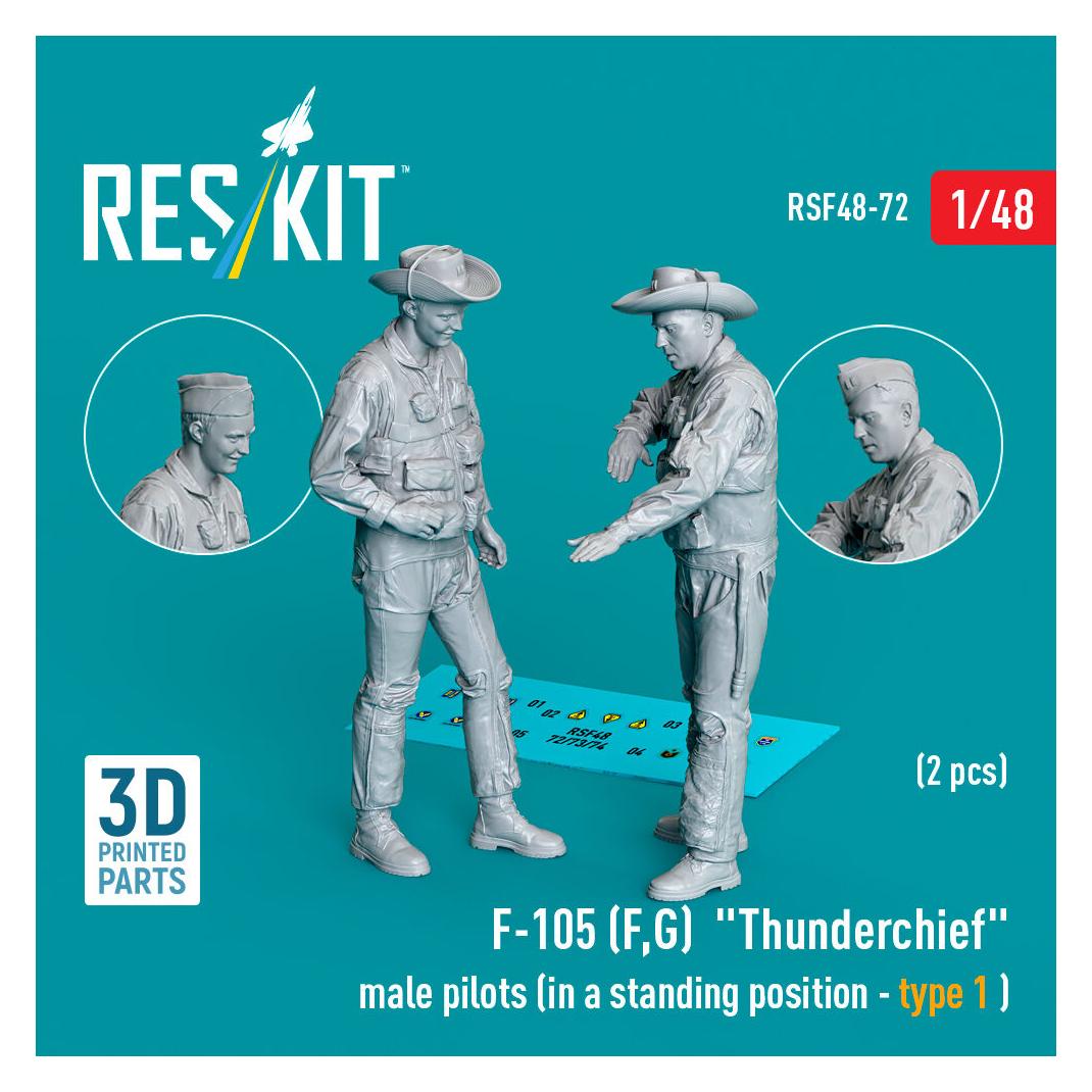 ResKit F-105 (F, G) Thunderchief male pilots (in a standing position - type 1) (2 pcs) (3D Printed) (RSF48-0072)