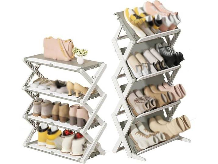 Petite étagère à chaussures pliable en bois portable pour placard étagère à chaussures(4 niveaux 55 5 x 30 x 92 cm)