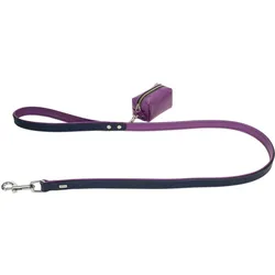 Barry King Smycz skórzana, 20 mm / 120 cm, fioletowy, z pojemnikiem na woreczki (Hund), Halsband + Leine