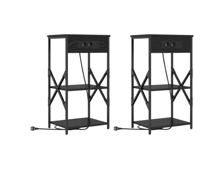 LMTYOENFG Nachttisch 2er Set Schwarz Eichen-Optik 41 x 31 x 76 cm Praktisches Standregal für jedes Schlafzimmer mit vier offenen Fächern und schlanker Stellfläche für schmale Nischen.
