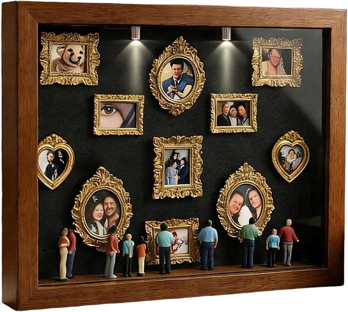Museum Silhouette Box Memory Photo Display Case met LED-licht en 8 beeldjes
