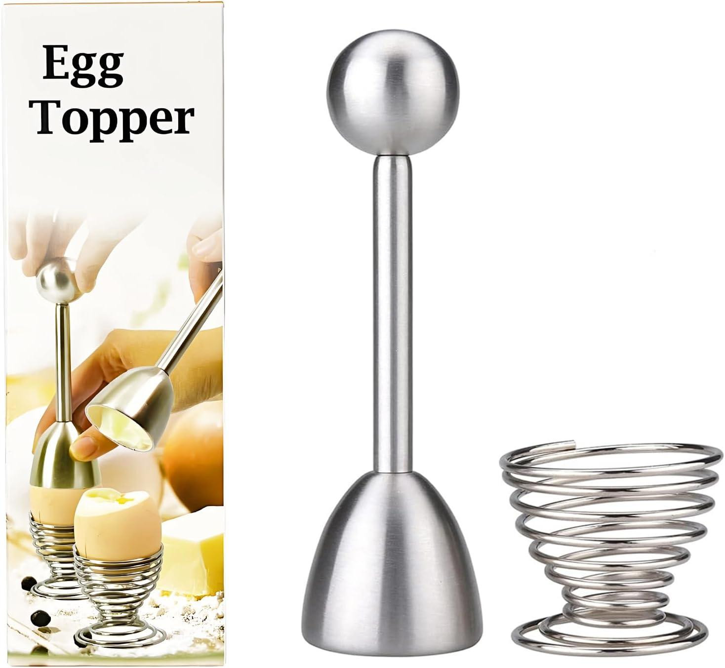 Eieropener met eierhouder en eierdooier-snijder van roestvrij staal, 14 cm