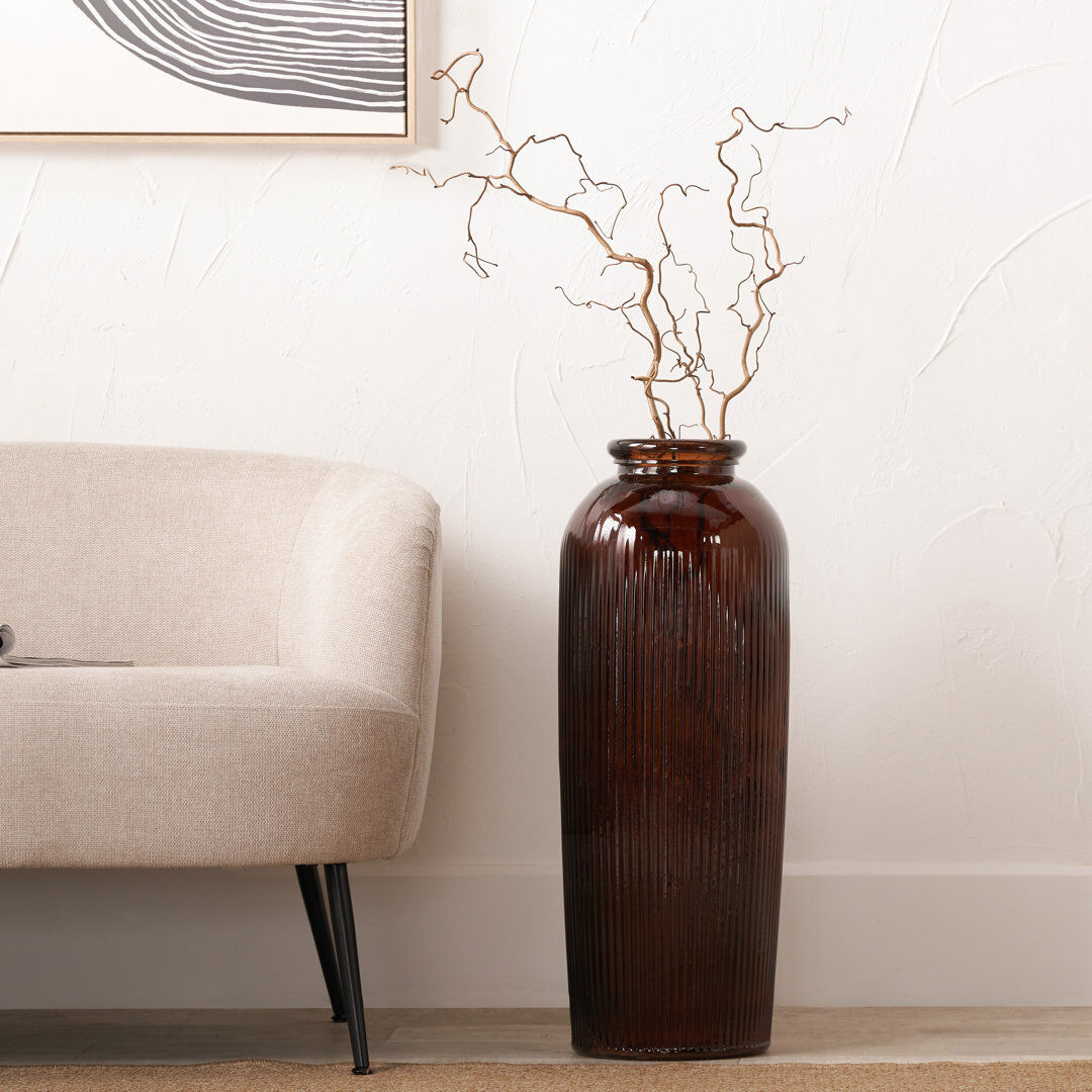 Mercury Recycled Glass Ribbed Vase Tall Brown