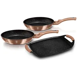 BerlingerHaus Granite Fryer Kit, Pfannenset + Topfset, Pink, Grau, Gold