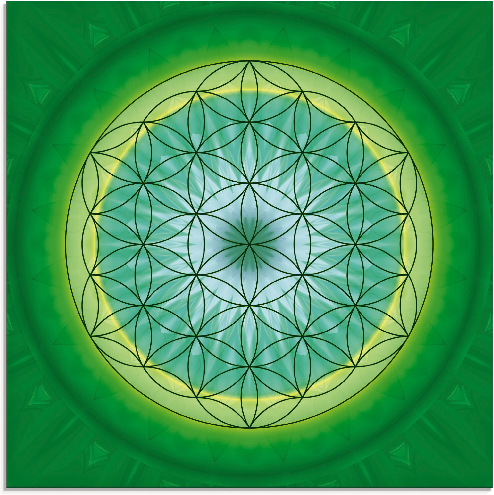 Glasbild ARTLAND "Blume des Lebens 3", grün (farbe bild(er): grün), B:50cm H:50cm, Bilder, Glasbild, in verschiedenen Grössen farbe bild(er): grün B/H/T: 50cm x 50cm, Glasbild Muster quadratisch, 1 Stk.