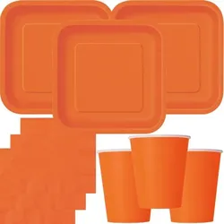 Party Deko Set Orange Einweggeschirr für 14 Personen Teller, Becher, Servietten