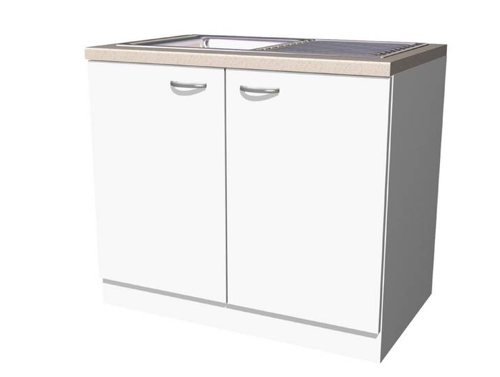 Flex-Well Spülenunterschrank Spülenunterschrank 100 cm mit Arbeitsplatte & Spüle - Weiß – Witus