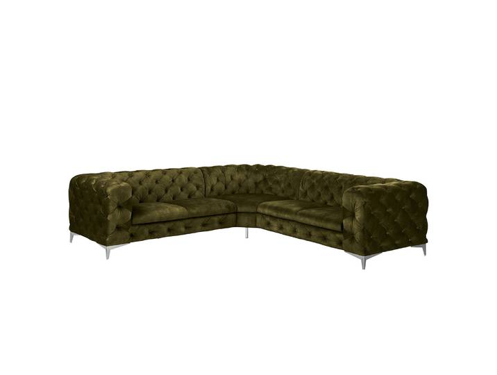 Ecksofa Merlin Grün Samt Tomi 264 x 76 x 264cm Gleichschenklig ohne Schlaffunktion Glamour