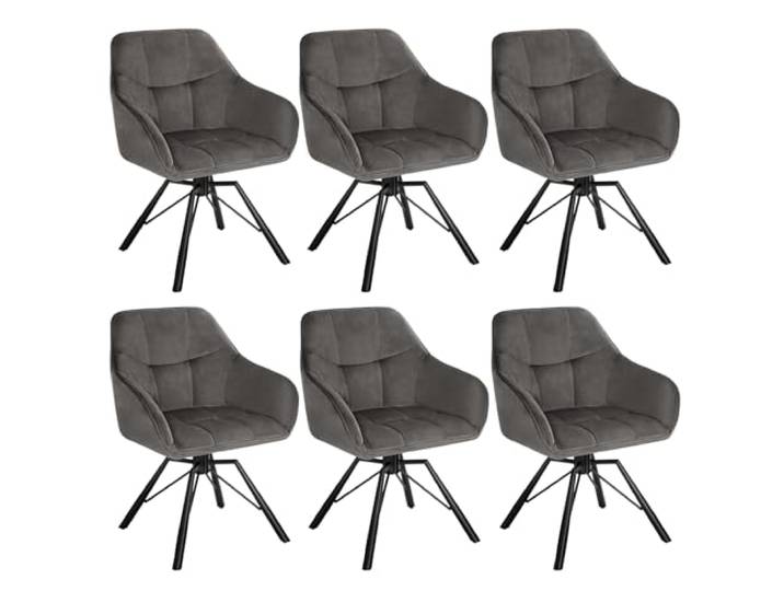 WOLTU Drehbare Esszimmerstühle 6er Set, Küchenstühle mit Armlehen mit Rückenlehne, Samtbezug, für Esszimmer Wohnzimmer, Dunkelgrau