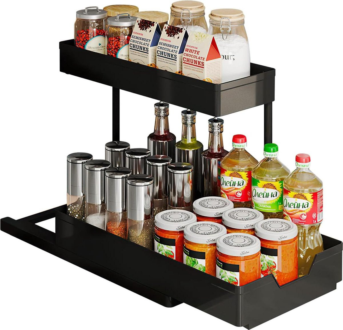 Multifunctionele onderwastafel organizer met 2 etages en 4 haken voor keuken en badkamer