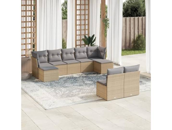 WDGJJFECNMUEHI Résine tressée imperméable Ensemble canapé Beige 9 pièces Salon de jardin 9 pieces avec coussins beige resine tressee modulable exterieur pour terrasse patio balcon