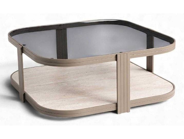JVmoebel Couchtisch Couchtisch Glas Holz Metall modern quadratisch beige braun, Made in Europa