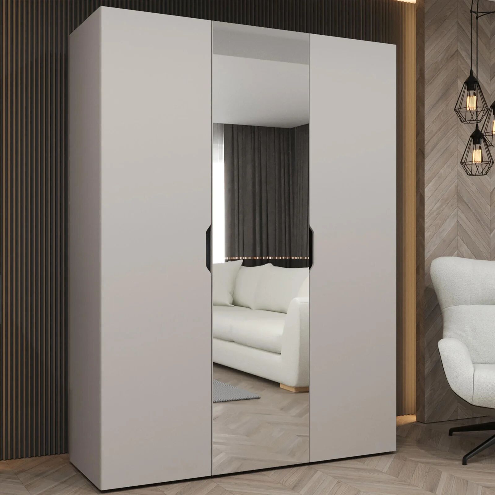 garneroarredamenti Armadio 150x202 cm 3 ante con specchio beige cashmere Valencia
